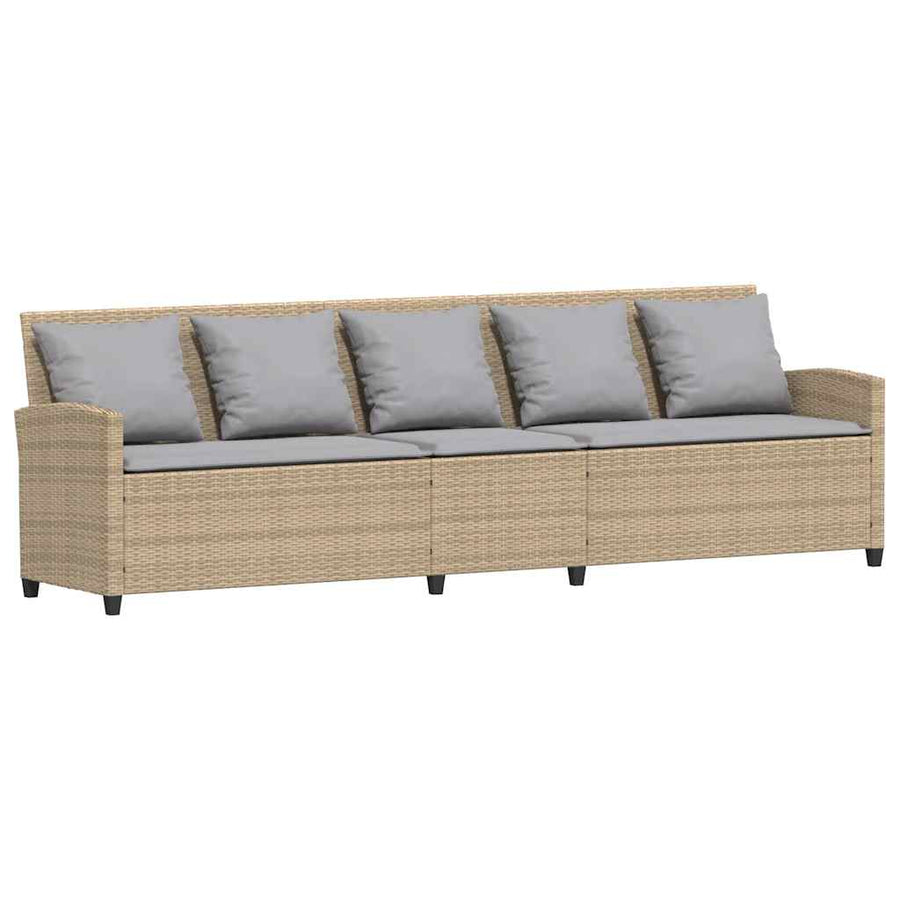 Tuinbank met kussens poly rattan beige