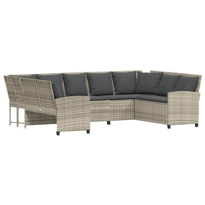 Tuinbank met kussens poly rattan lichtgrijs