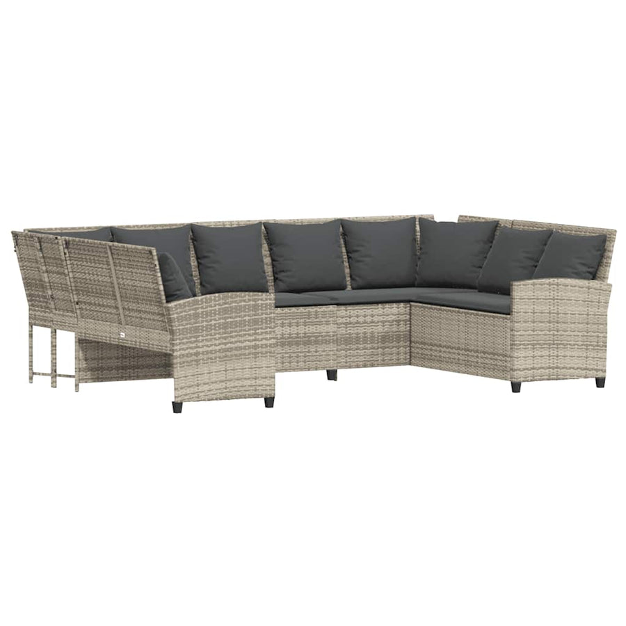 Tuinbank met kussens poly rattan lichtgrijs