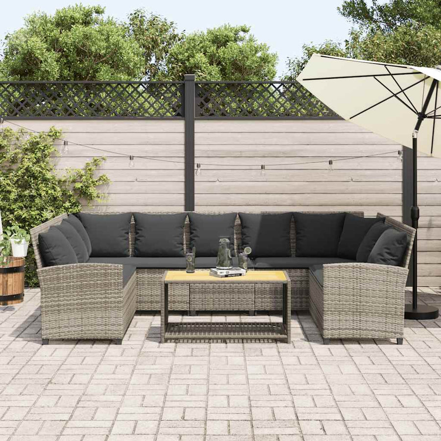 Tuinbank met kussens poly rattan lichtgrijs
