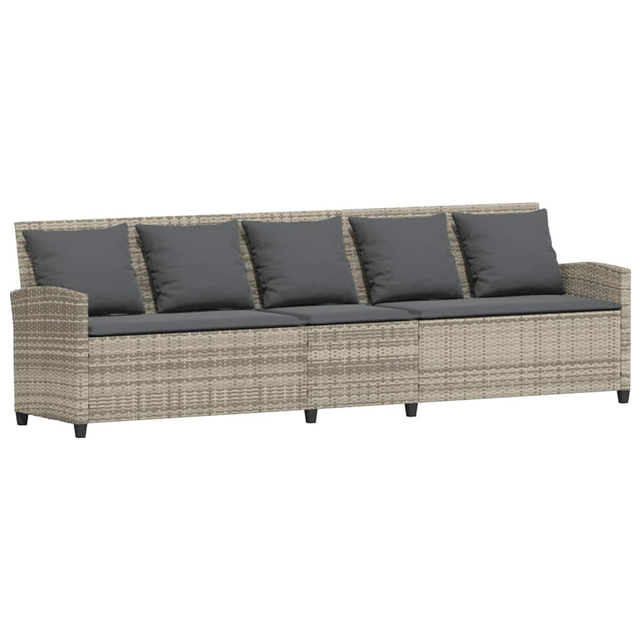 Tuinbank met kussens poly rattan lichtgrijs