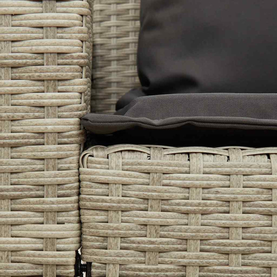 Tuinbank met kussens poly rattan lichtgrijs