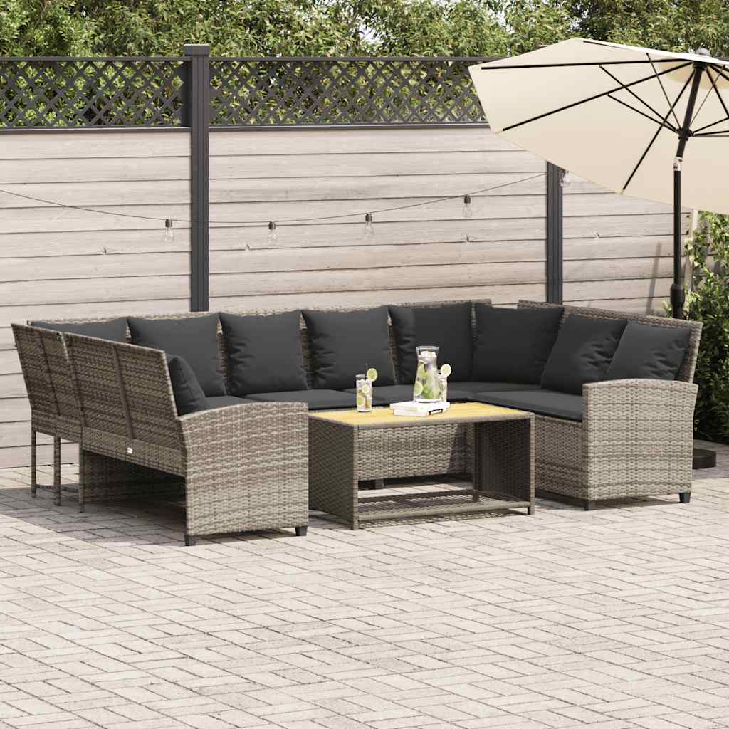 Tuinbank met kussens poly rattan lichtgrijs
