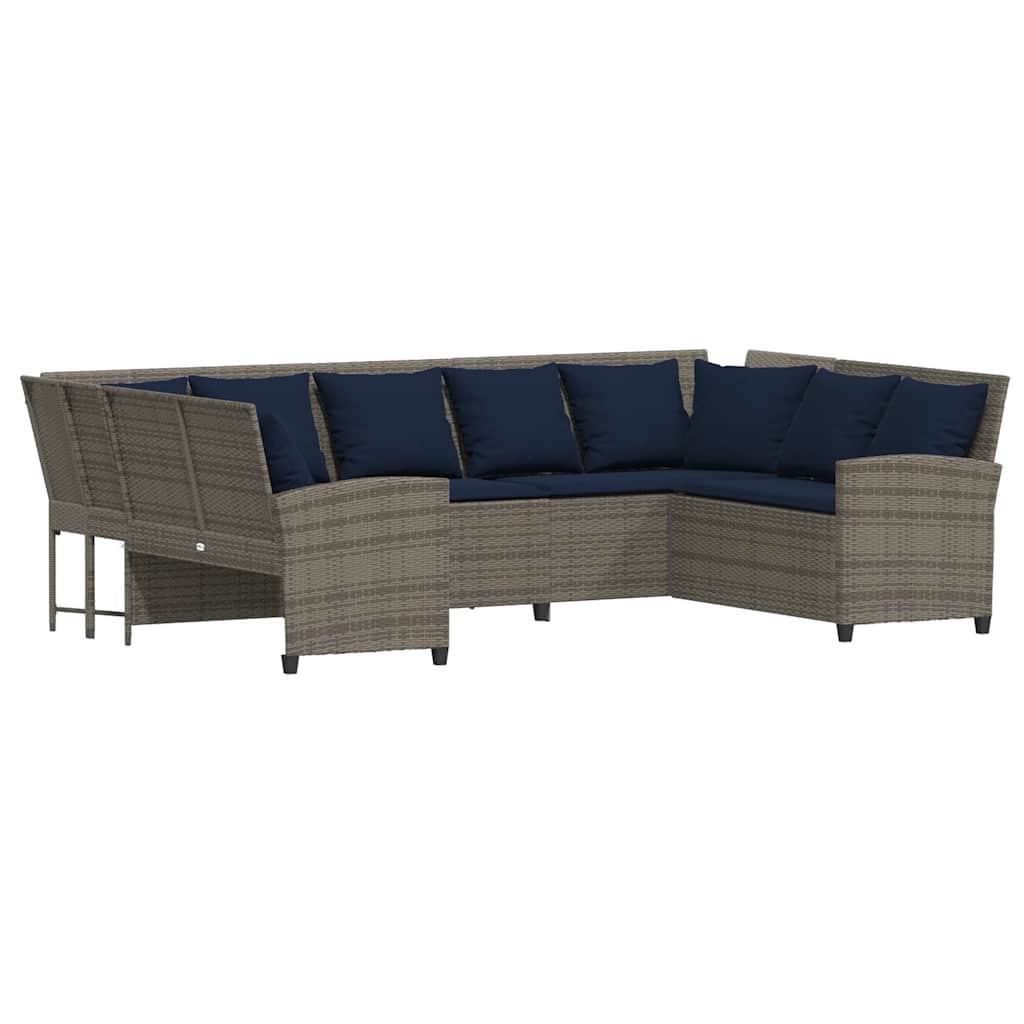 Tuinbank met kussens poly rattan grijs