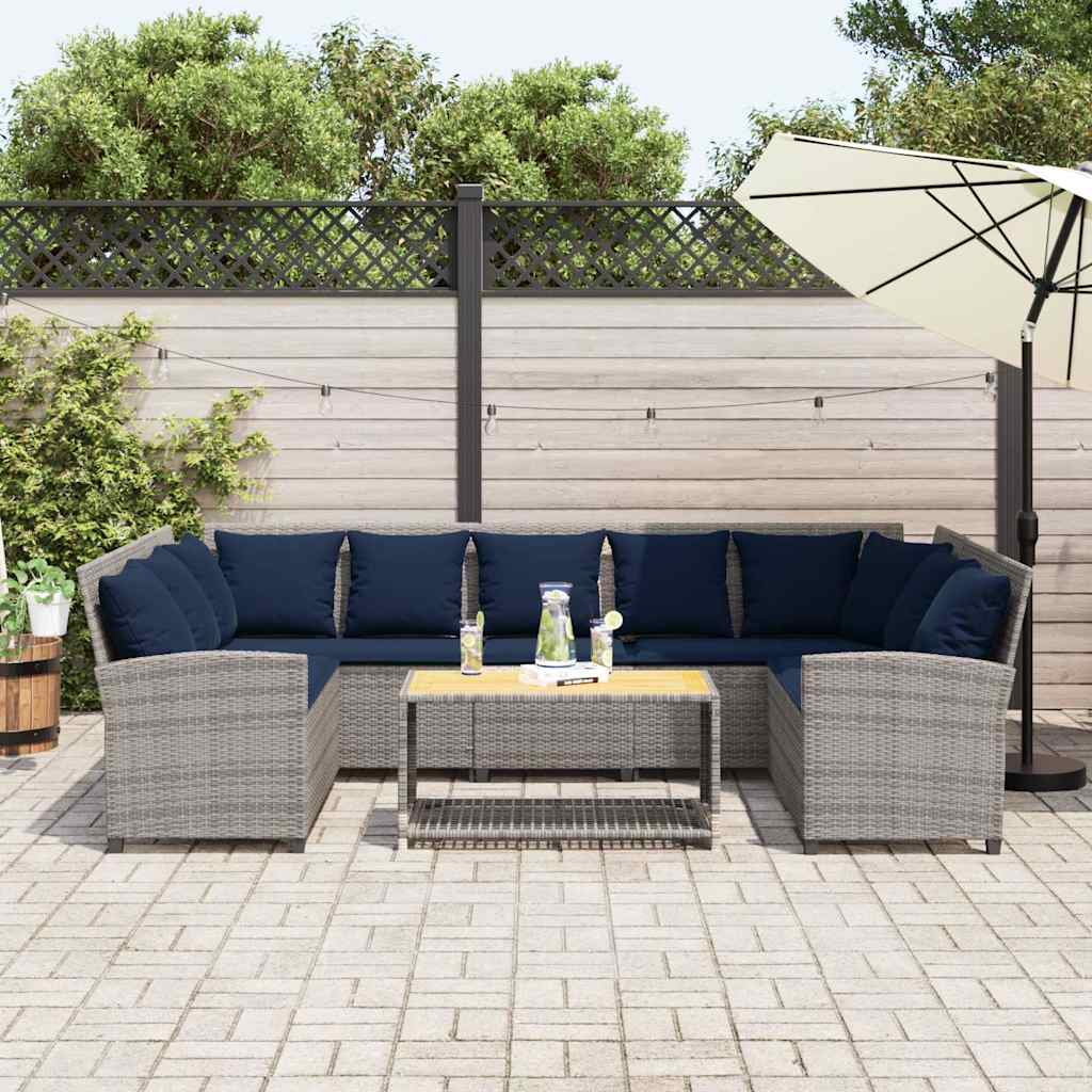 Tuinbank met kussens poly rattan grijs