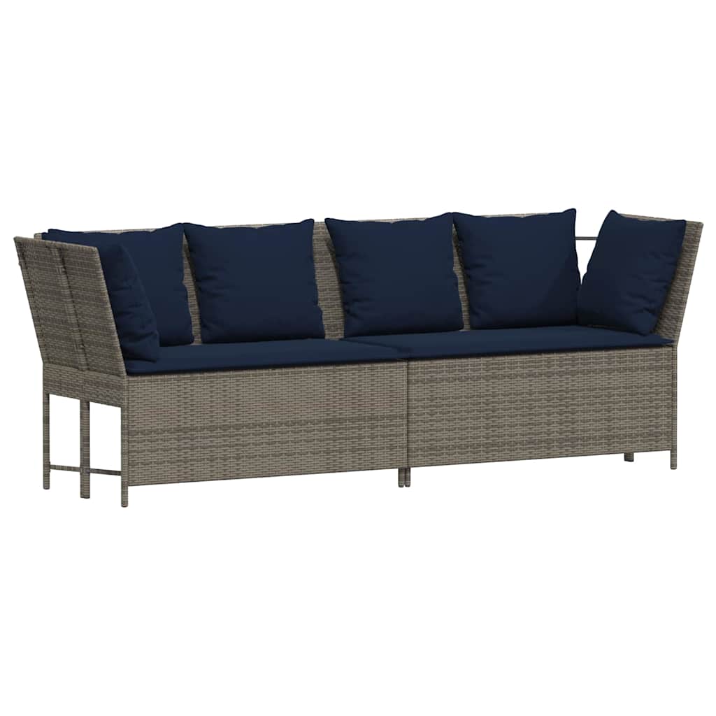 Tuinbank met kussens poly rattan grijs