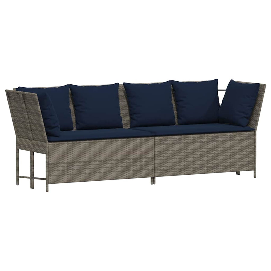 Tuinbank met kussens poly rattan grijs