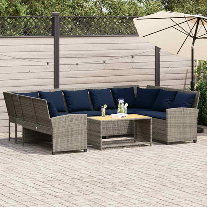 Tuinbank met kussens poly rattan grijs