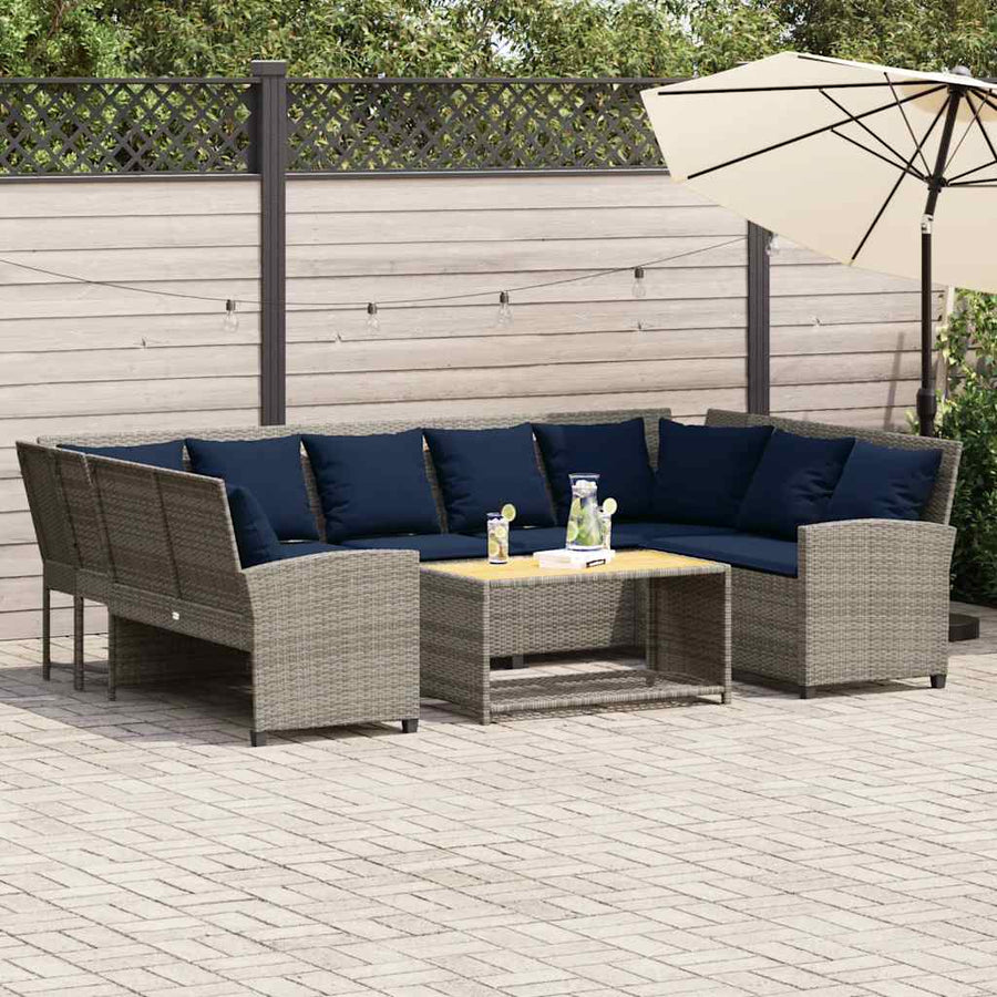 Tuinbank met kussens poly rattan grijs