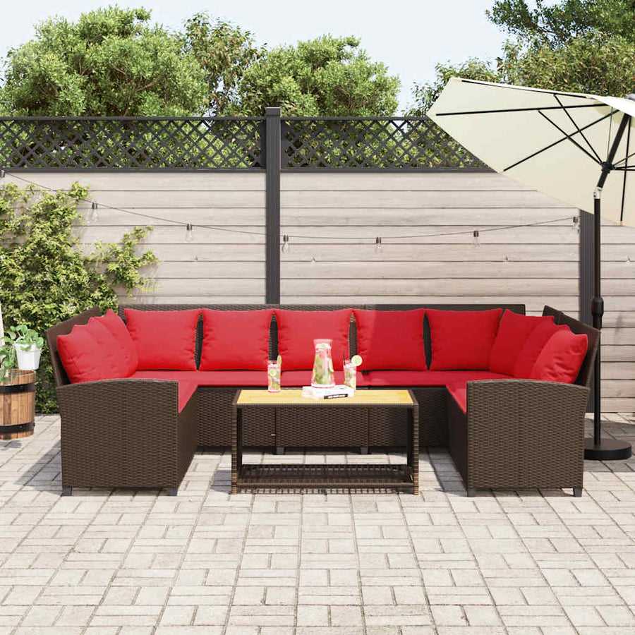 Tuinbank met kussens poly rattan bruin