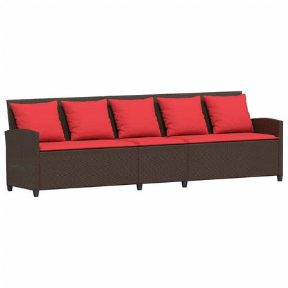 Tuinbank met kussens poly rattan bruin
