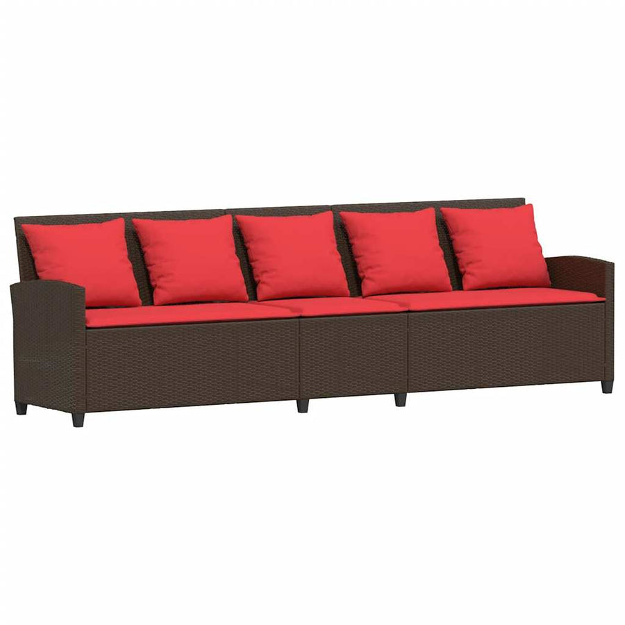 Tuinbank met kussens poly rattan bruin