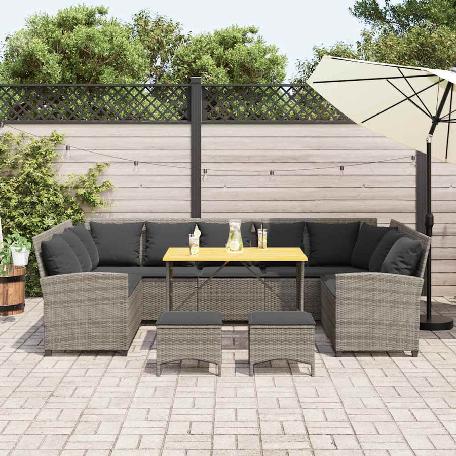 4-delige Loungeset met kussens poly rattan grijs