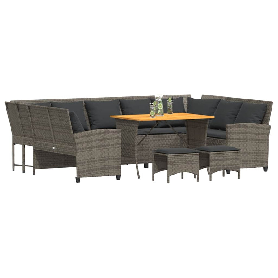 4-delige Loungeset met kussens poly rattan grijs