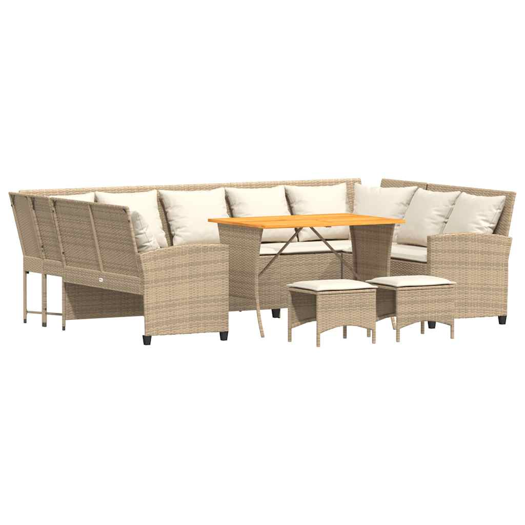 4-delige Loungeset met kussens poly rattan beige
