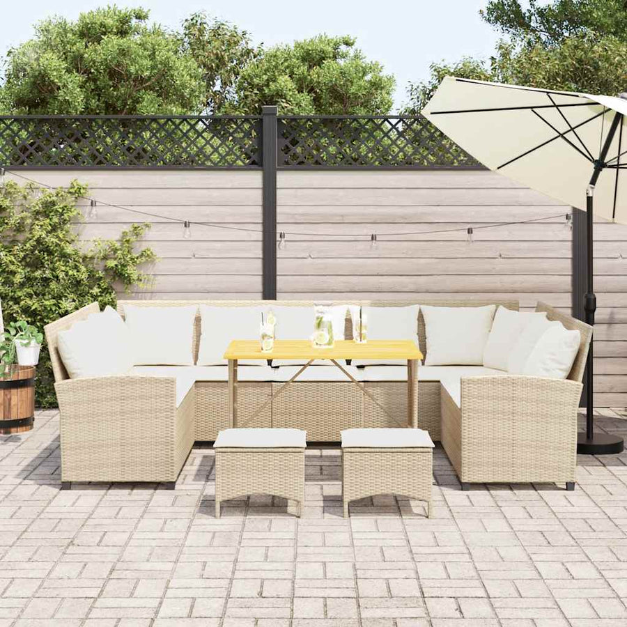 4-delige Loungeset met kussens poly rattan beige