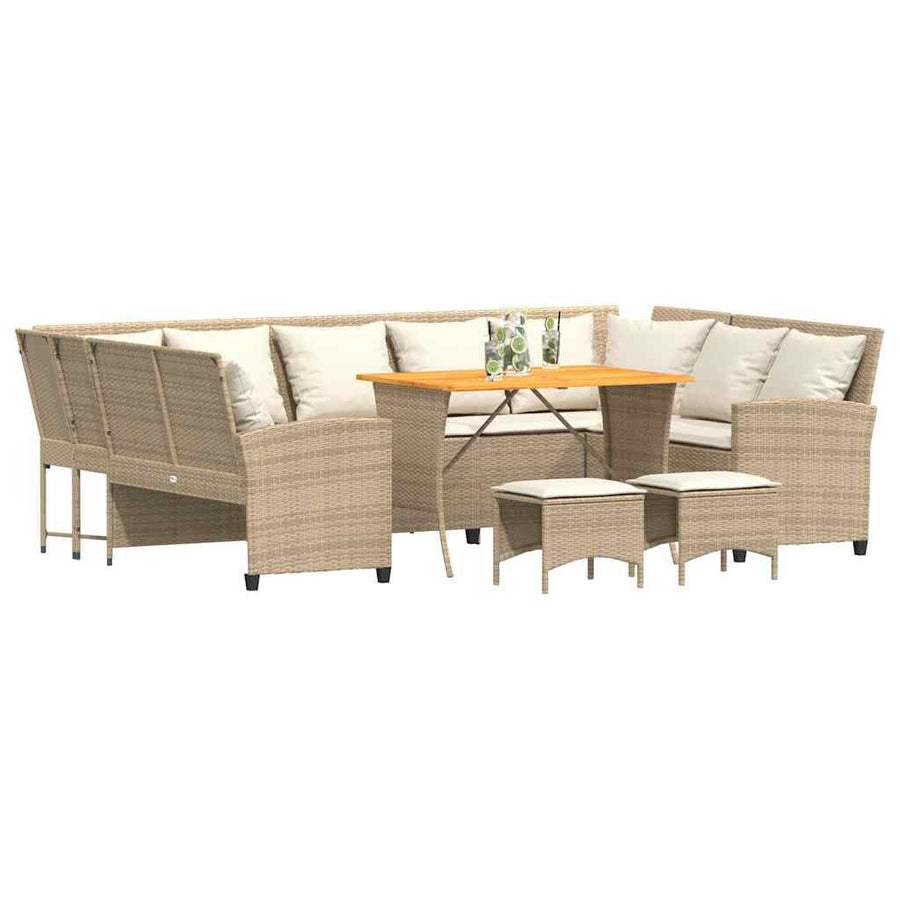 4-delige Loungeset met kussens poly rattan beige