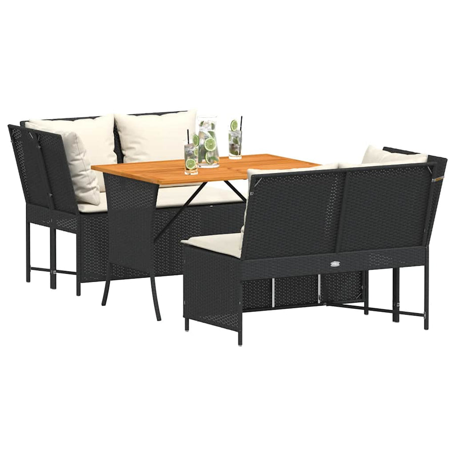 3-delige Loungeset met kussens poly rattan zwart
