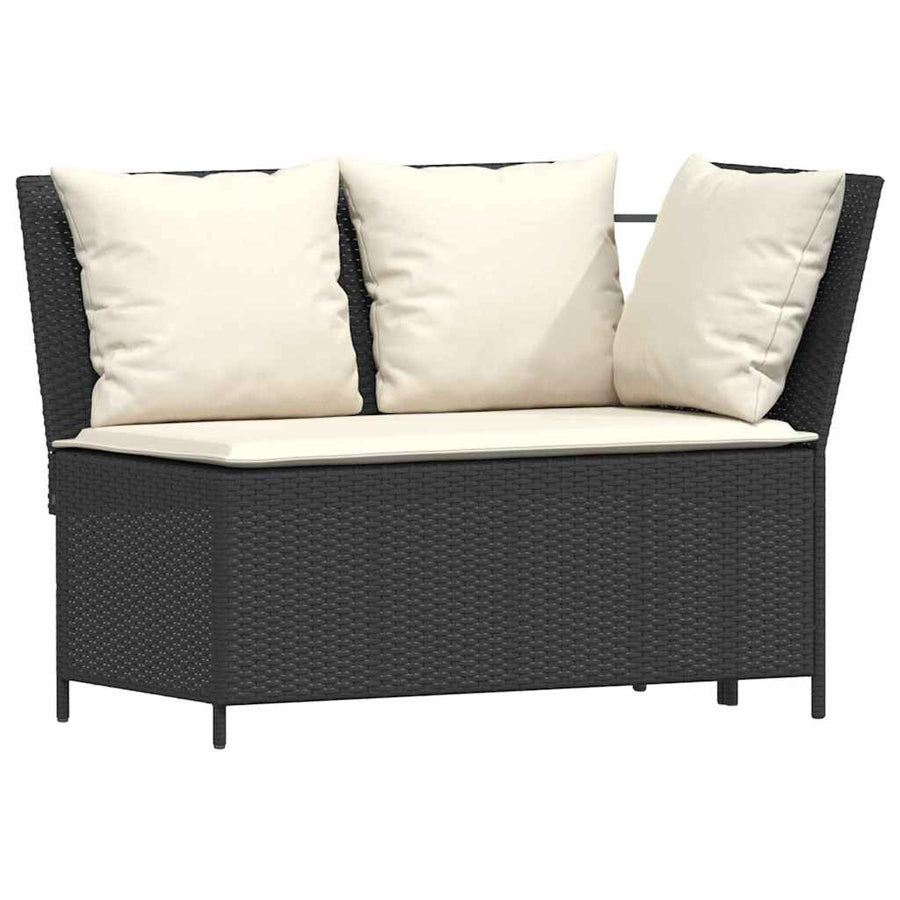 3-delige Loungeset met kussens poly rattan zwart