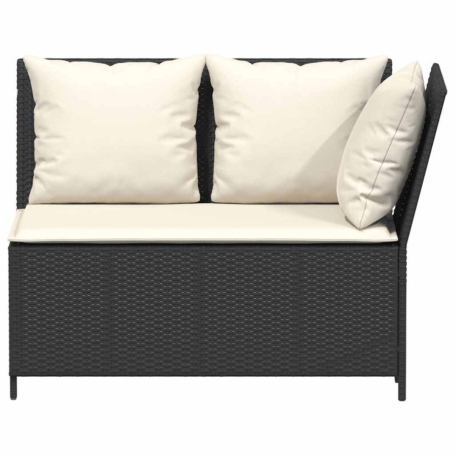 3-delige Loungeset met kussens poly rattan zwart