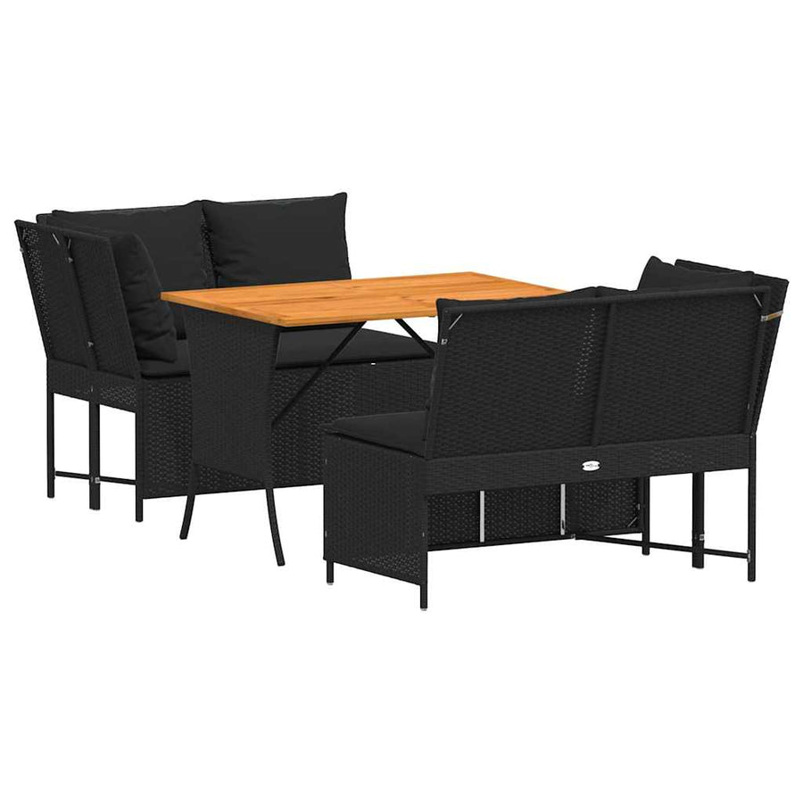 3-delige Loungeset met kussens poly rattan zwart