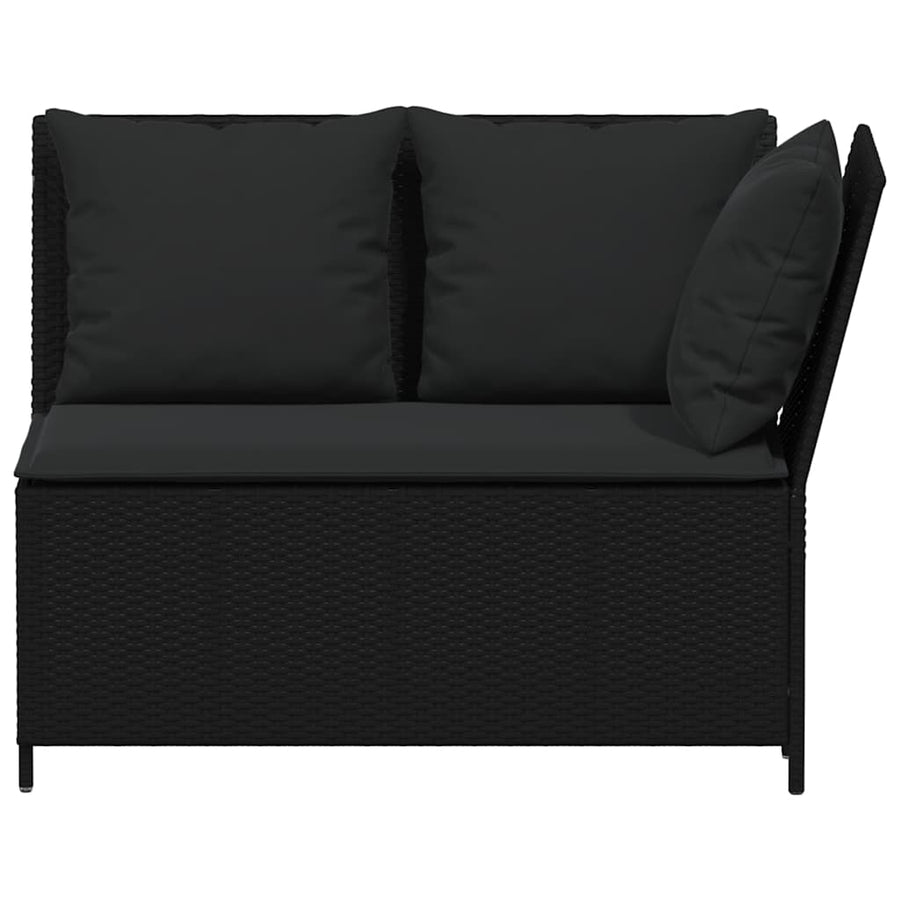 3-delige Loungeset met kussens poly rattan zwart