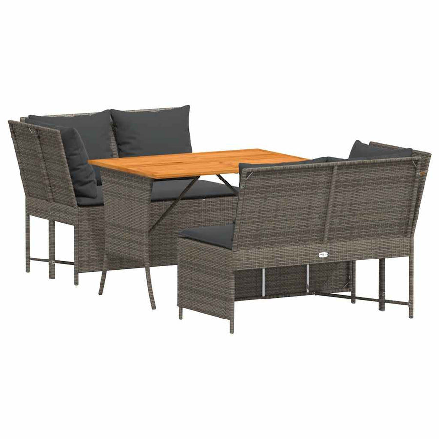 3-delige Loungeset met kussens poly rattan grijs