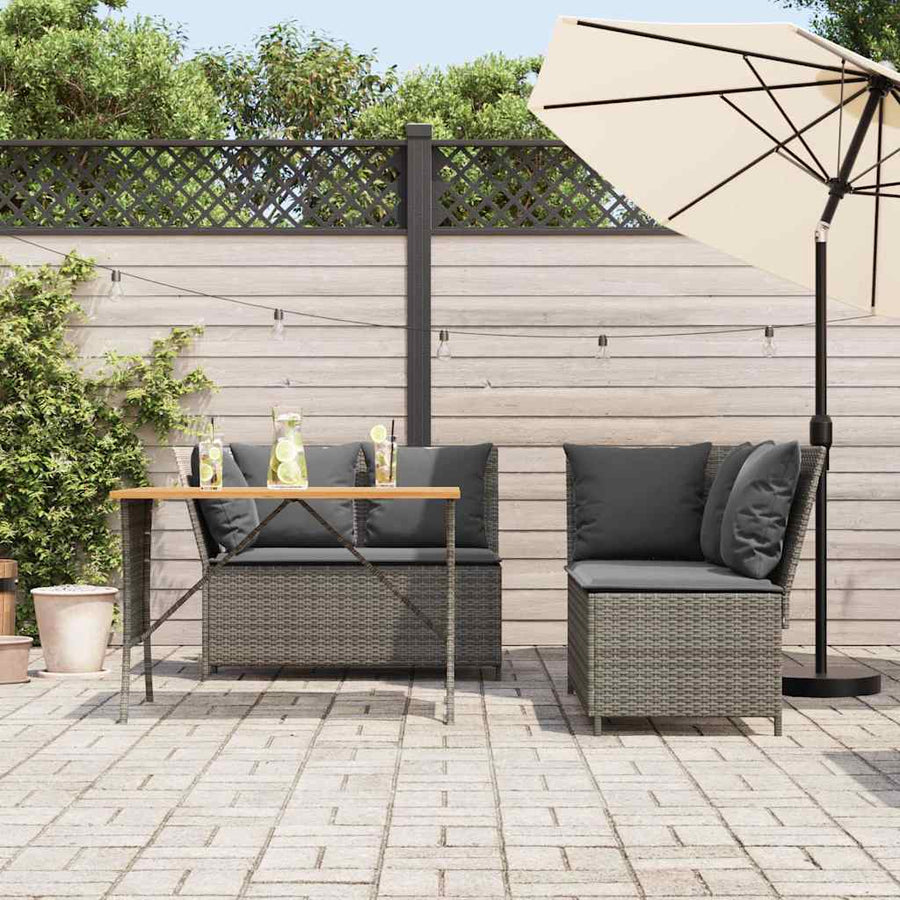 3-delige Loungeset met kussens poly rattan grijs