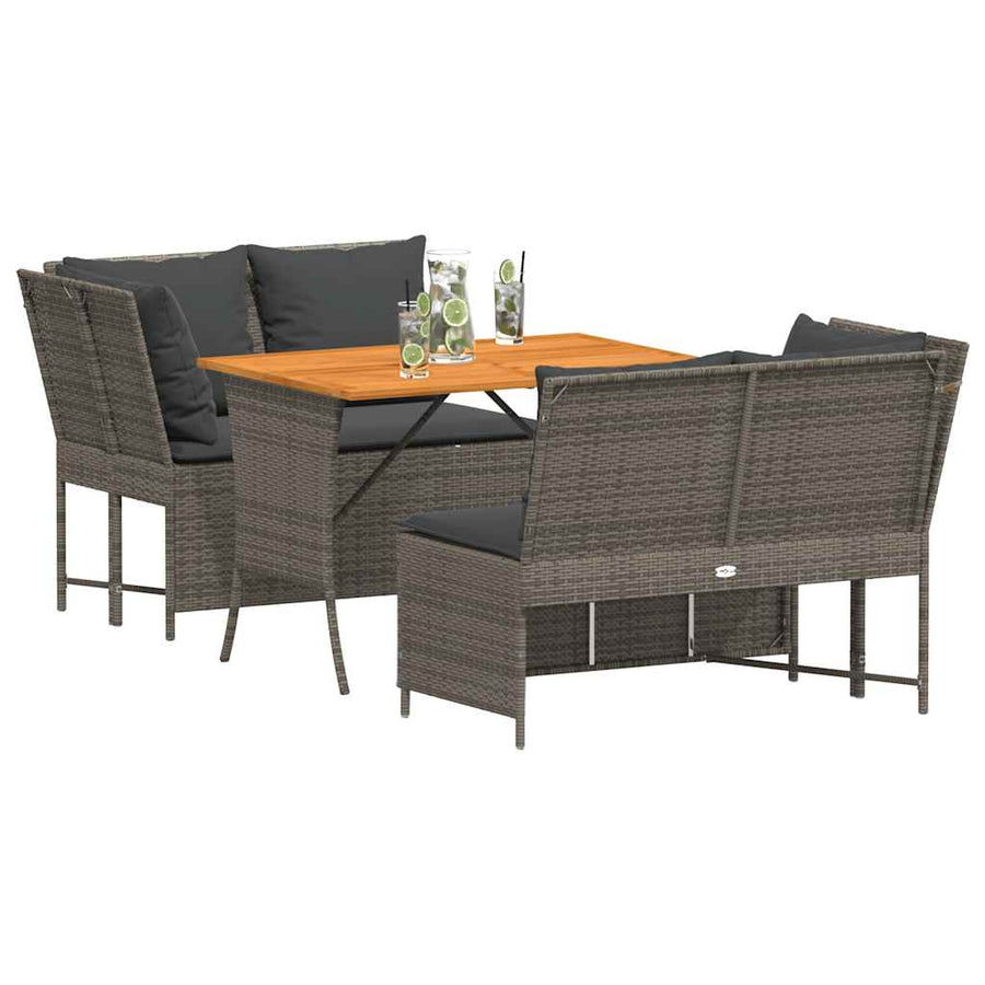 3-delige Loungeset met kussens poly rattan grijs