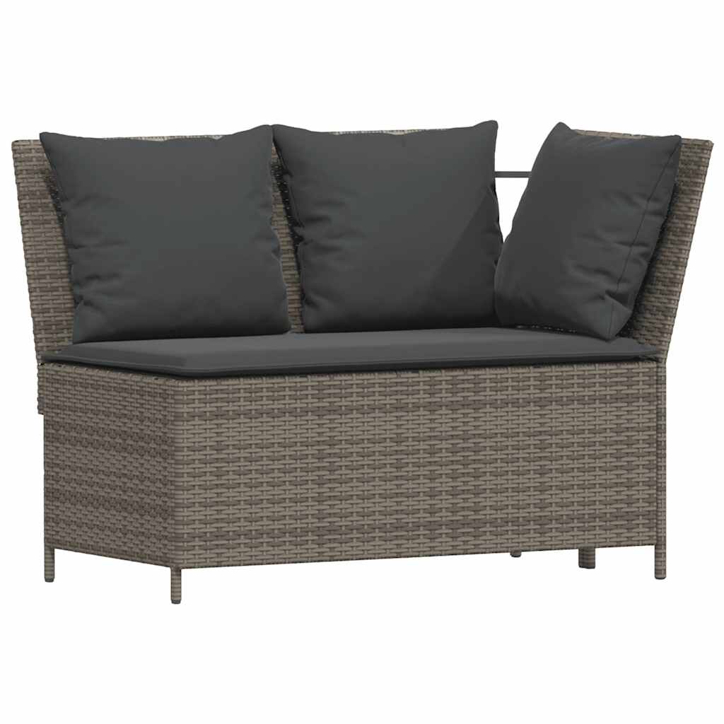3-delige Loungeset met kussens poly rattan grijs
