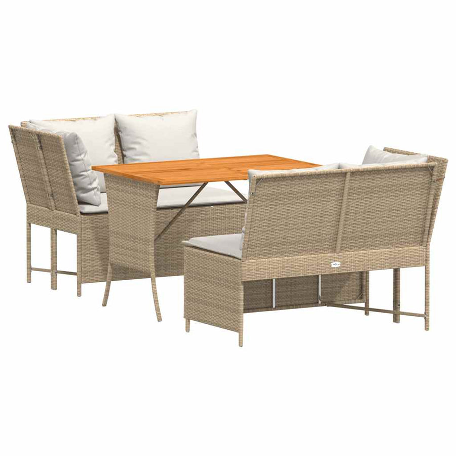 3-delige Loungeset met kussens poly rattan beige