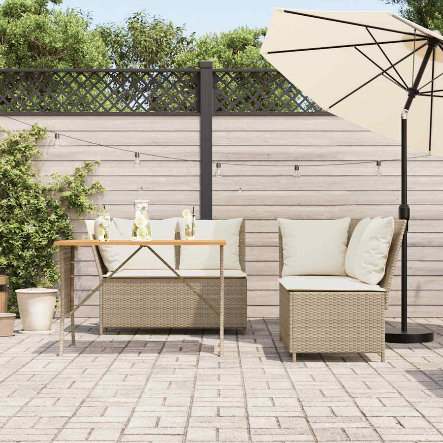 3-delige Loungeset met kussens poly rattan beige