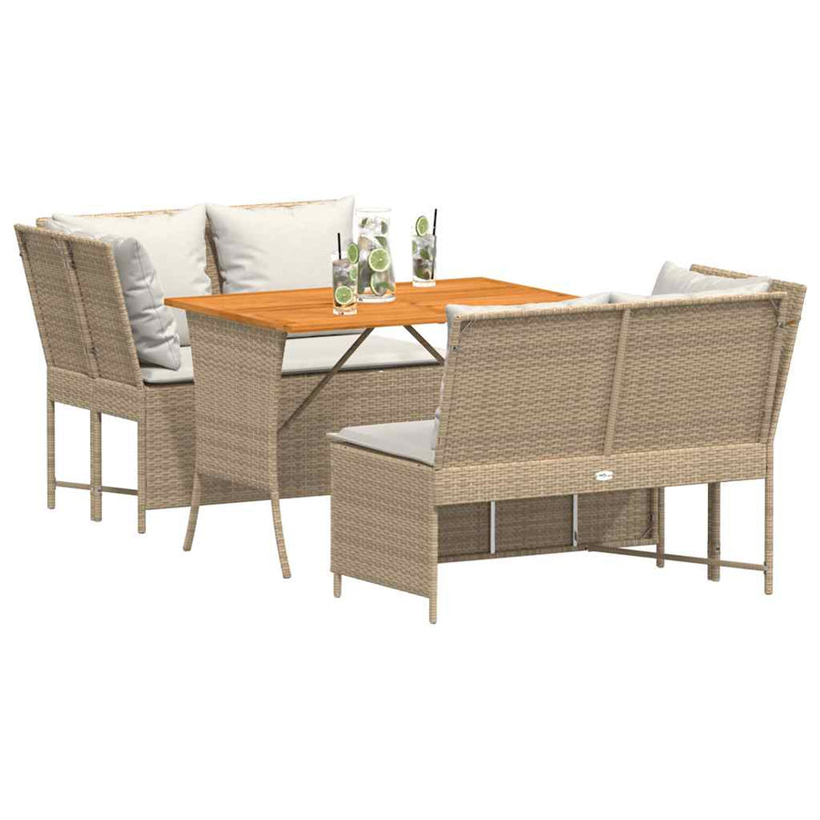 3-delige Loungeset met kussens poly rattan beige