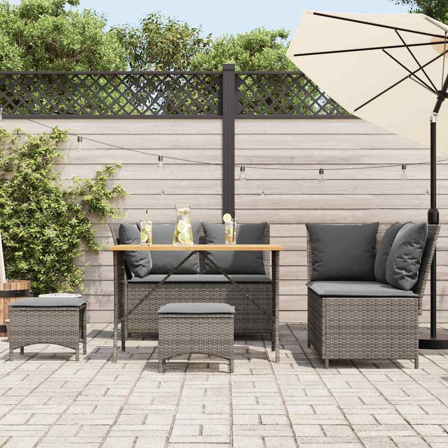 5-delige Loungeset met kussens poly rattan grijs