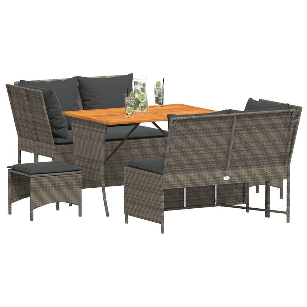 5-delige Loungeset met kussens poly rattan grijs