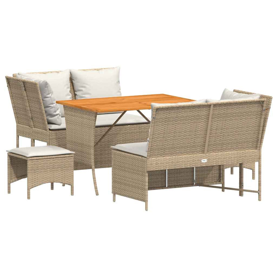 5-delige Loungeset met kussens poly rattan beige