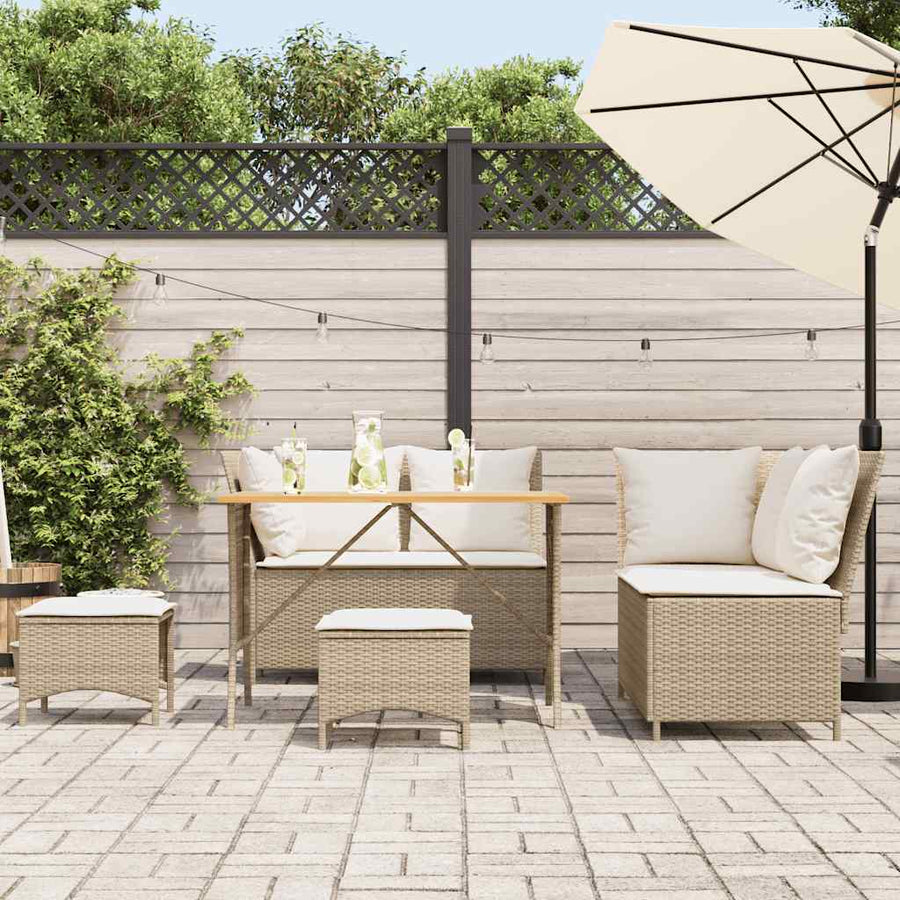 5-delige Loungeset met kussens poly rattan beige