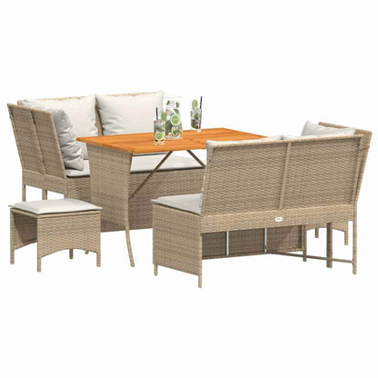 5-delige Loungeset met kussens poly rattan beige