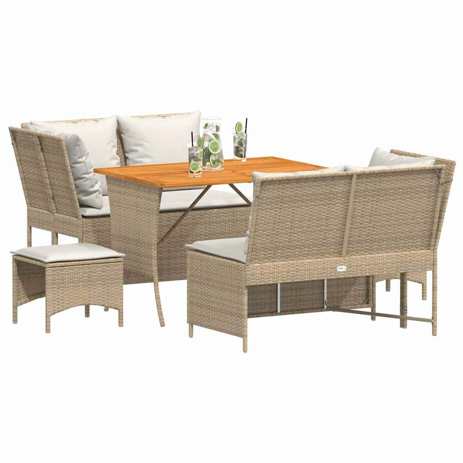 5-delige Loungeset met kussens poly rattan beige