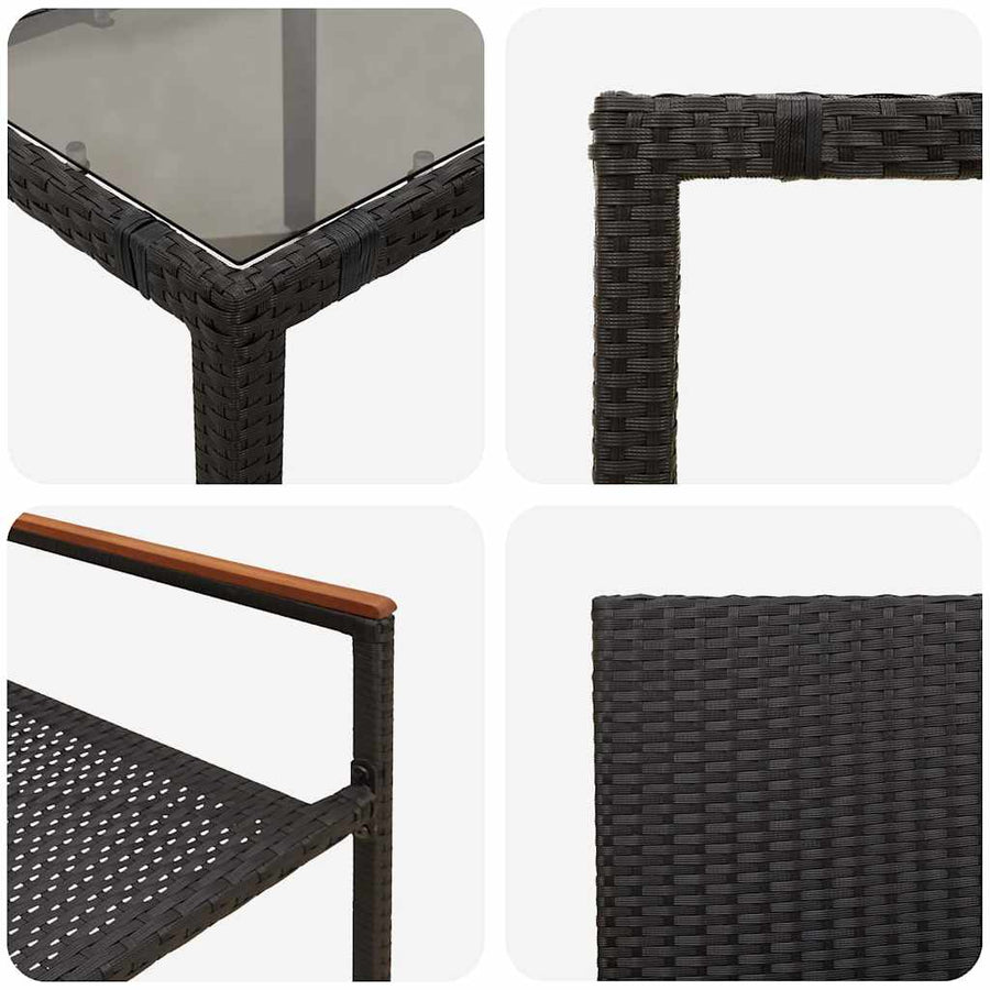 Tuin eettafelset 3 pcs Zwart poly rattan