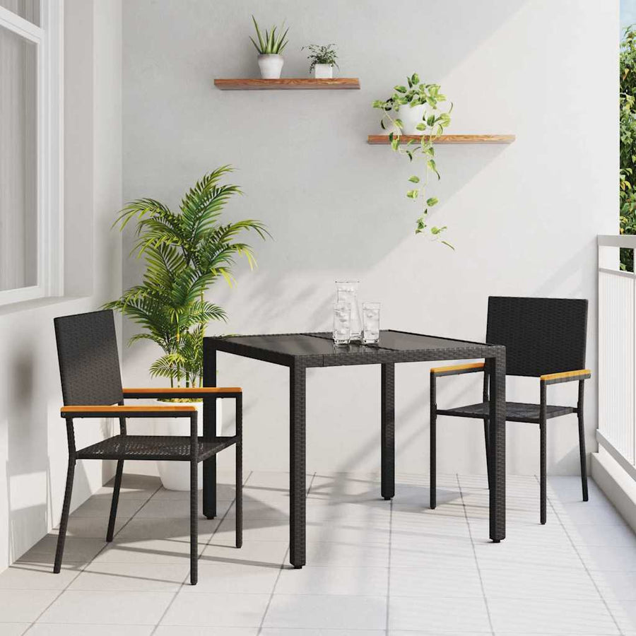 Tuin eettafelset 3 pcs Zwart poly rattan