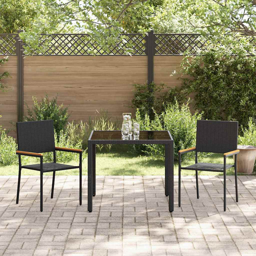 Tuin eettafelset 3 pcs Zwart poly rattan