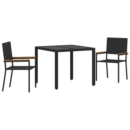 Tuin eettafelset 3 pcs Zwart poly rattan