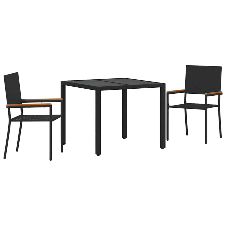 Tuin eettafelset 3 pcs Zwart poly rattan