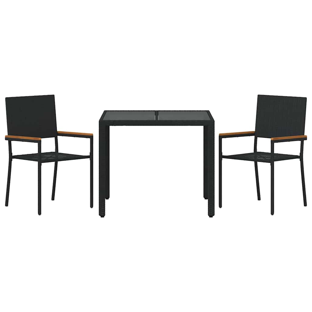 Tuin eettafelset 3 pcs Zwart poly rattan