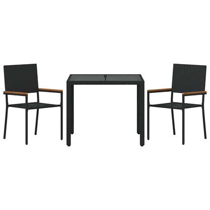 Tuin eettafelset 3 pcs Zwart poly rattan