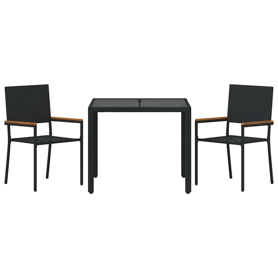 Tuin eettafelset 3 pcs Zwart poly rattan