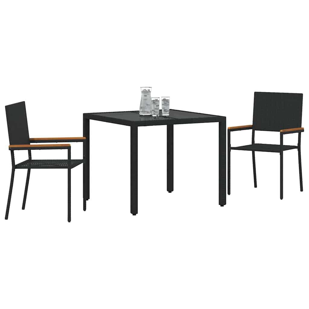 Tuin eettafelset 3 pcs Zwart poly rattan