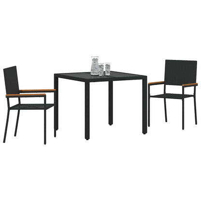 Tuin eettafelset 3 pcs Zwart poly rattan