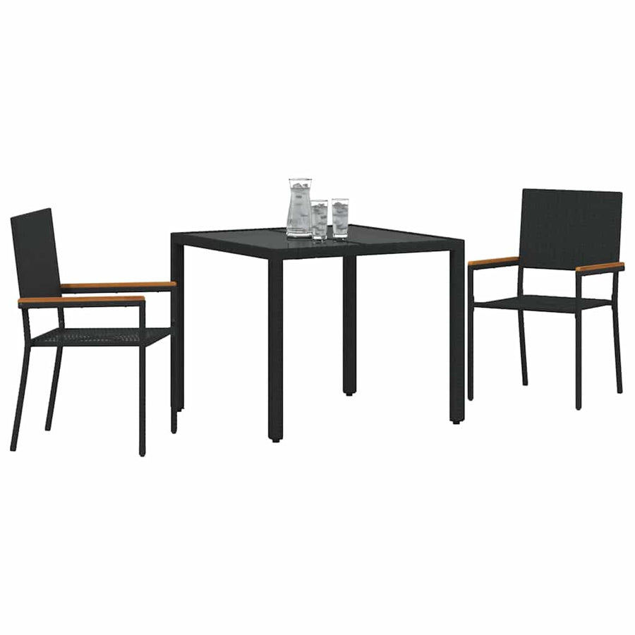Tuin eettafelset 3 pcs Zwart poly rattan